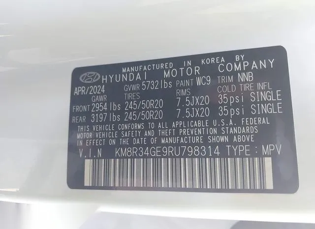 KM8R34GE9RU798314 2024 2024 Hyundai Palisade- Xrt 9