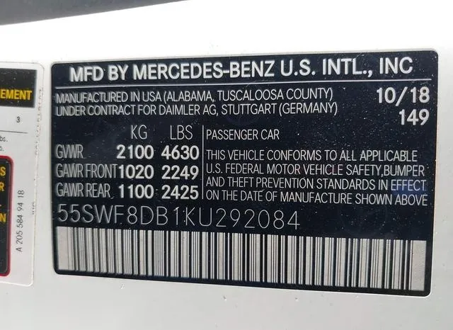 55SWF8DB1KU292084 2019 2019 Mercedes-Benz C 300 9