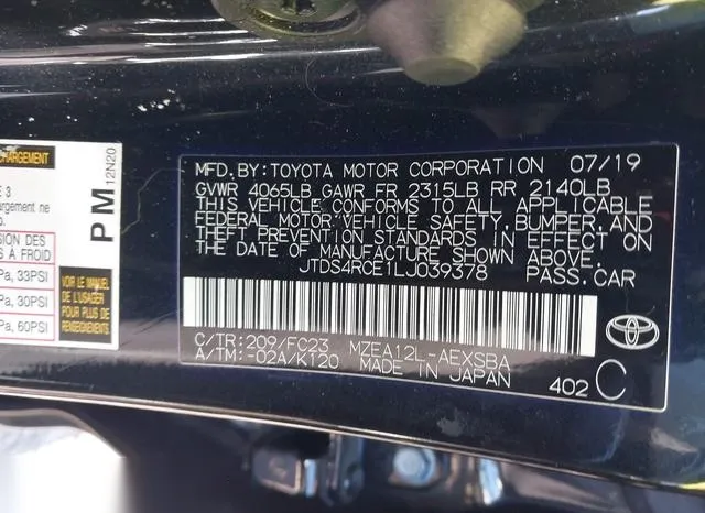 JTDS4RCE1LJ039378 2020 2020 Toyota Corolla- SE 9