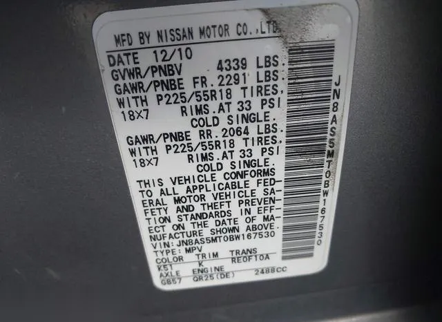 JN8AS5MT0BW167530 2011 2011 Nissan Rogue- SV 9