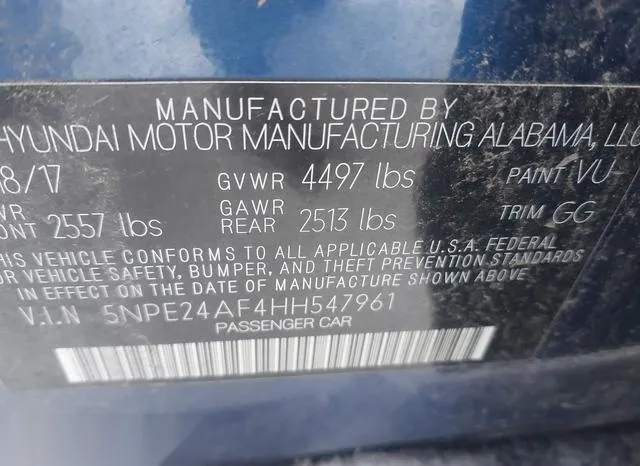 5NPE24AF4HH547961 2017 2017 Hyundai Sonata 9