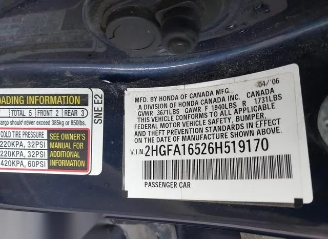 2HGFA16526H519170 2006 2006 Honda Civic- LX 9