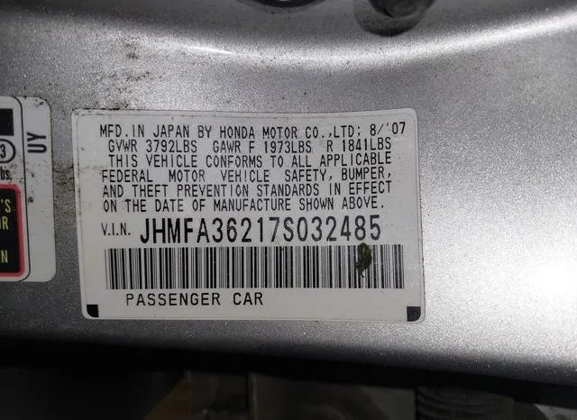 JHMFA36217S032485 2007 2007 Honda Civic- Hybrid 9