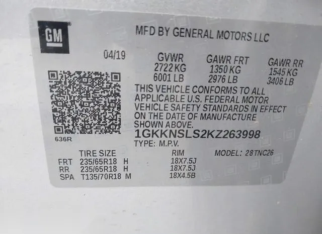 1GKKNSLS2KZ263998 2019 2019 GMC Acadia- Sle-2 9