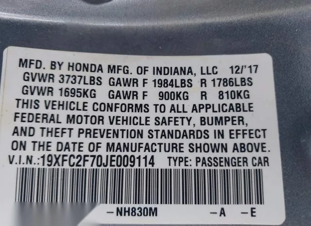 19XFC2F70JE009114 2018 2018 Honda Civic- EX 9