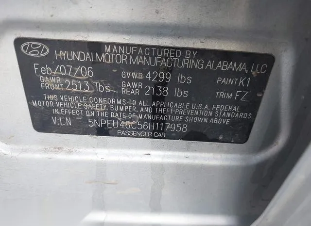 5NPEU46C56H117958 2006 2006 Hyundai Sonata- Gls 9