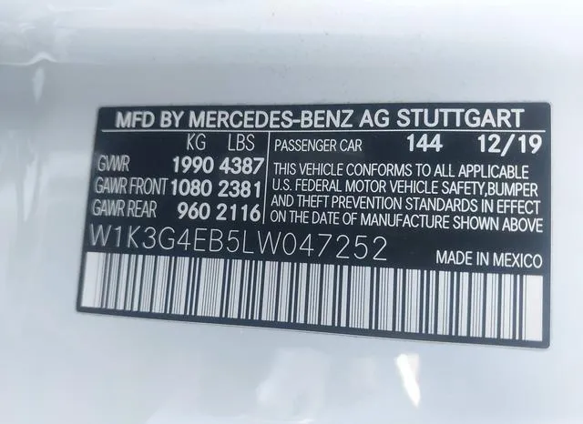 W1K3G4EB5LW047252 2020 2020 Mercedes-Benz A 220 9