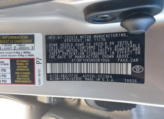 4T1BF1FK5HU361956 2017 2017 Toyota Camry- SE 9