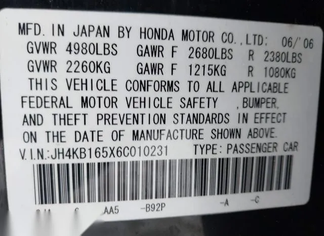 JH4KB165X6C010231 2006 2006 Acura RL- 3-5 9