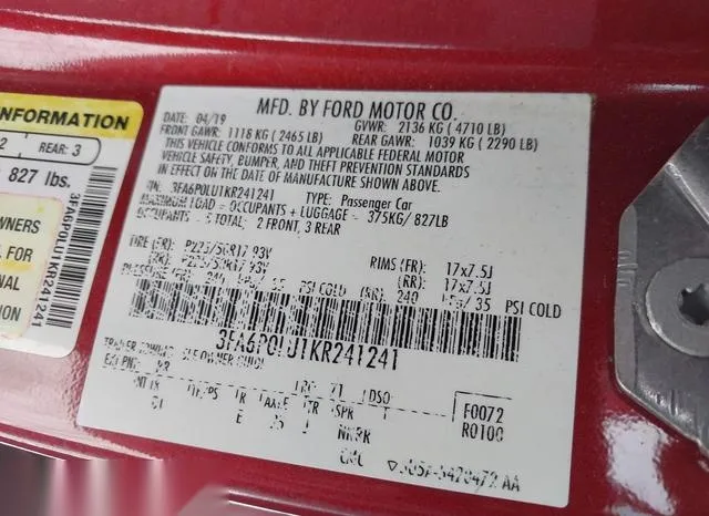 3FA6P0LU1KR241241 2019 2019 Ford Fusion- Hybrid SE 9