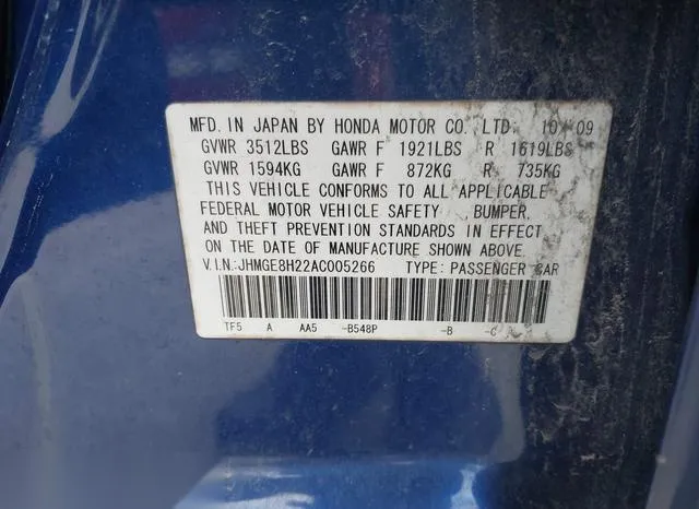 JHMGE8H22AC005266 2010 2010 Honda Fit 9