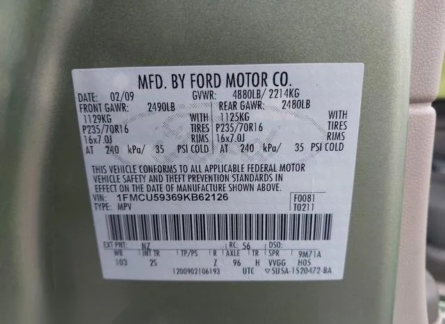 1FMCU59369KB62126 2009 2009 Ford Escape Hybrid- Limited 9