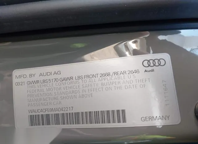 WAUC4CF59MA042217 2021 2021 Audi S5- Sportback Premium Plus 9