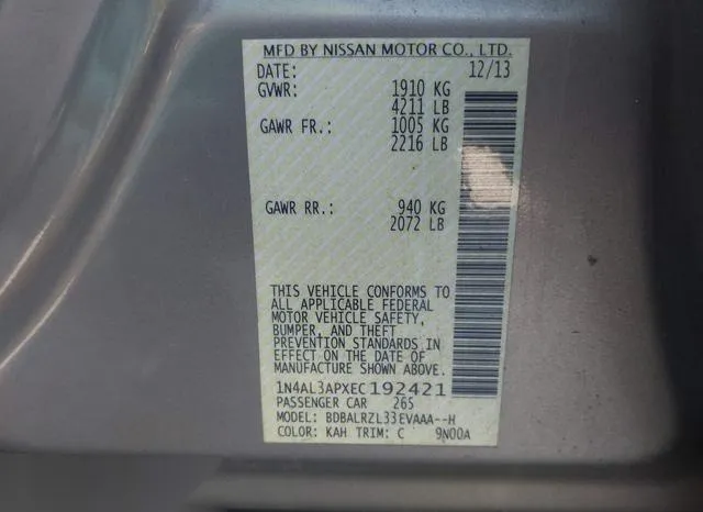 1N4AL3APXEC192421 2014 2014 Nissan Altima- 2-5 S 9