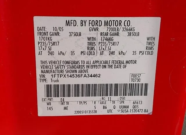 1FTPX14536FA34462 2006 2006 Ford F-150- Fx4/Lariat/Xl/Xlt 9