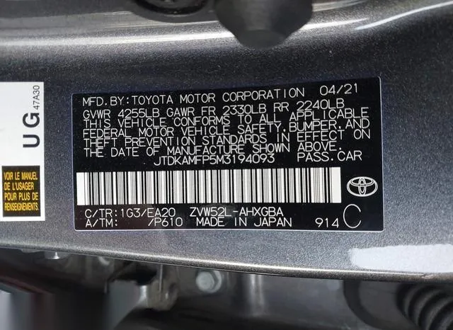 JTDKAMFP5M3194093 2021 2021 Toyota Prius- Prime Xle 9