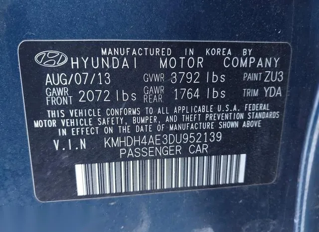 KMHDH4AE3DU952139 2013 2013 Hyundai Elantra- Gls 9