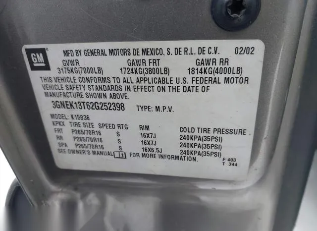 3GNEK13T62G252398 2002 2002 Chevrolet Avalanche 1500 9