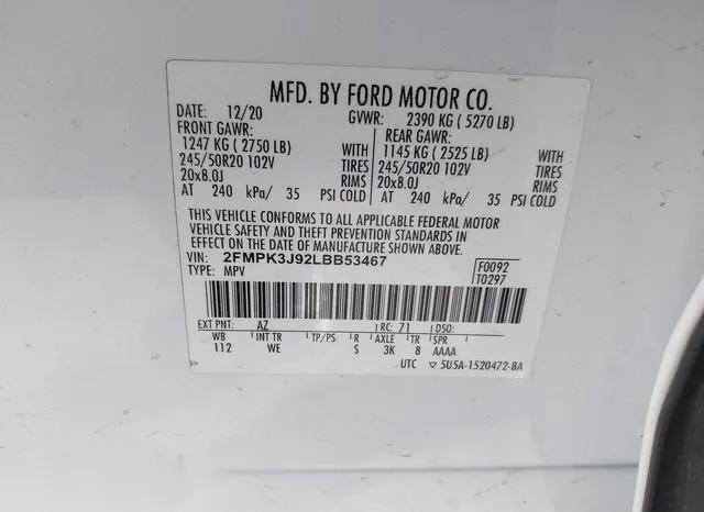 2FMPK3J92LBB53467 2020 2020 Ford Edge- St Line 9