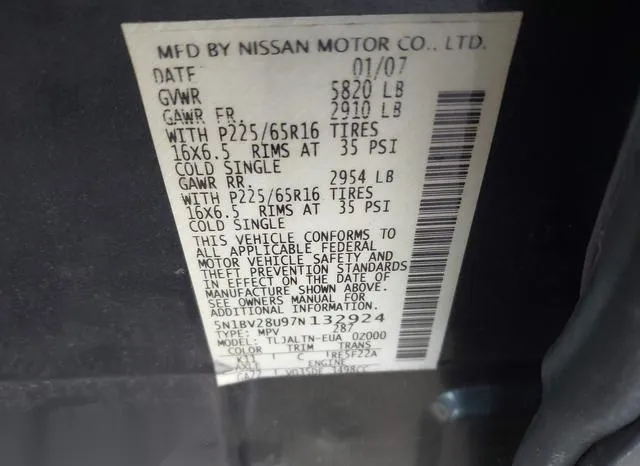 5N1BV28U97N132924 2007 2007 Nissan Quest- S/Se/Sl 9