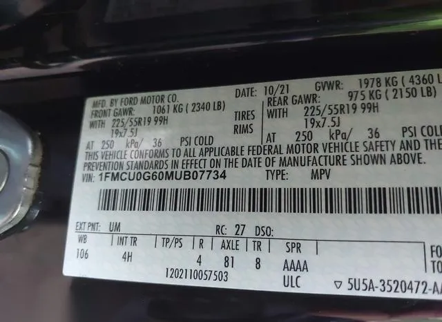 1FMCU0G60MUB07734 2021 2021 Ford Escape- SE 9