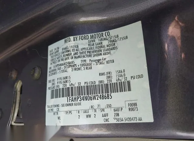 1FAHP34N06W248685 2006 2006 Ford Focus- ZX4 9