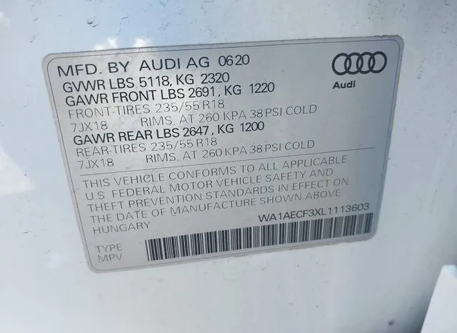 WA1AECF3XL1113603 2020 2020 Audi Q3- Premium 45 Tfsi Quattr 9