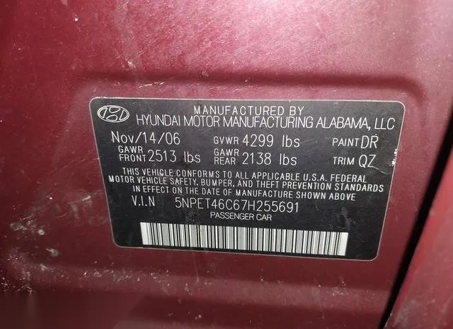 5NPET46C67H255691 2007 2007 Hyundai Sonata- Gls 9