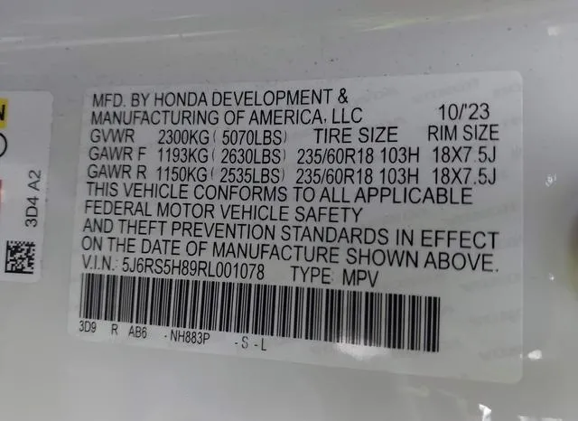 5J6RS5H89RL001078 2024 2024 Honda CR-V- Hybrid Sport-L 9