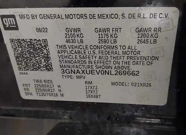 3GNAXUEV0NL269662 2022 2022 Chevrolet Equinox- Awd Lt 9