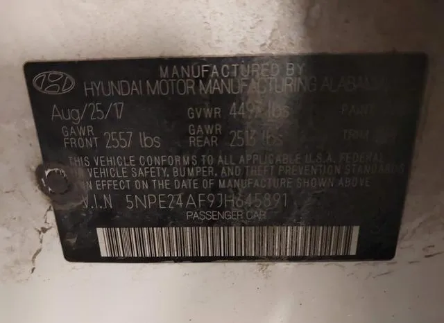 5NPE24AF9JH645891 2018 2018 Hyundai Sonata- SE 9