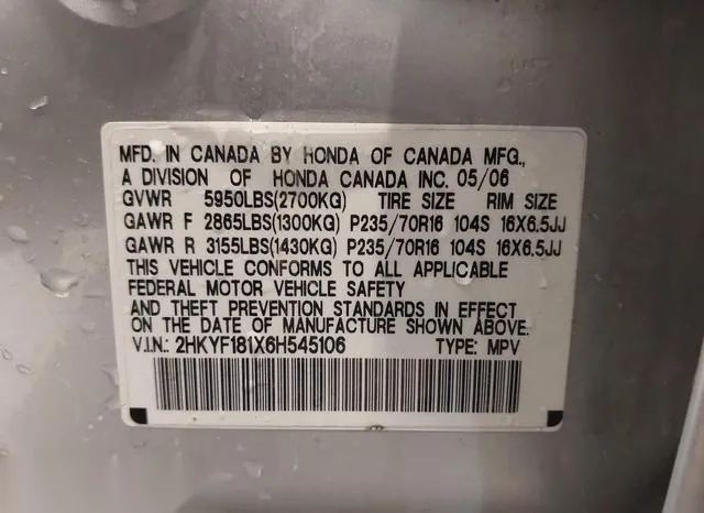 2HKYF181X6H545106 2006 2006 Honda Pilot- LX 9