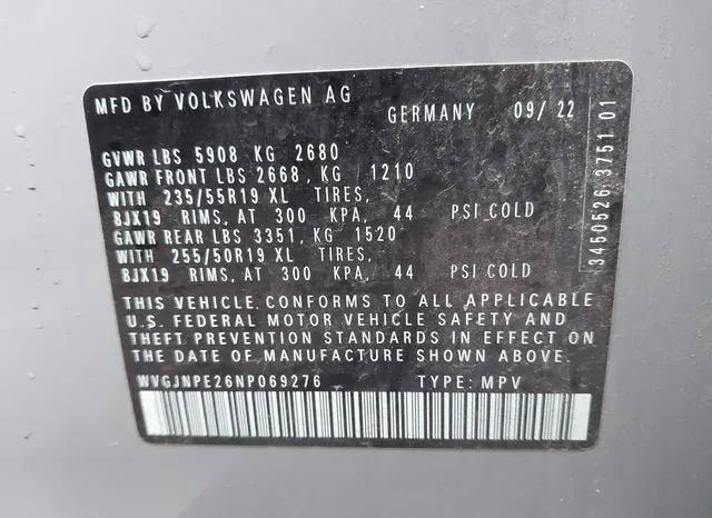 WVGJNPE26NP069276 2022 2022 Volkswagen ID-4- Pro 9