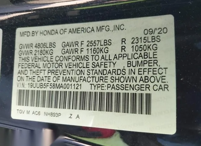 19UUB5F58MA001121 2021 2021 Acura TLX- A-Spec Package 9