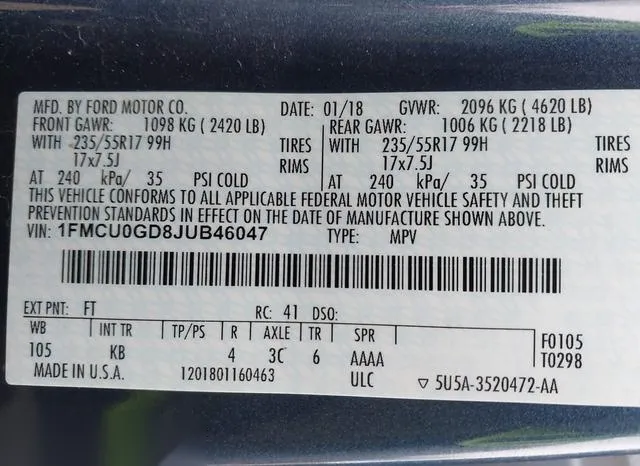 1FMCU0GD8JUB46047 2018 2018 Ford Escape- SE 9