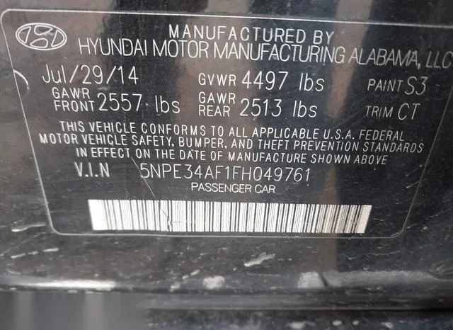 5NPE34AF1FH049761 2015 2015 Hyundai Sonata- Limited 9