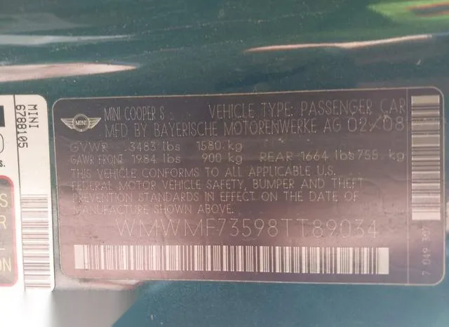 WMWMF73598TT89034 2008 2008 Mini Cooper S 9