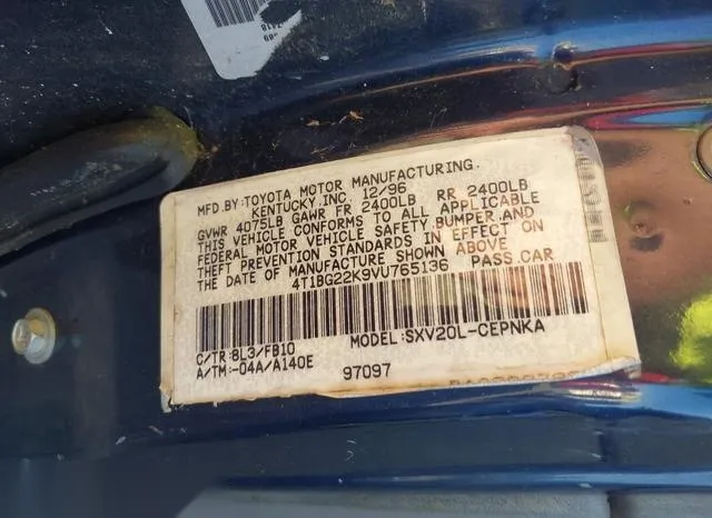 4T1BG22K9VU765136 1997 1997 Toyota Camry- LE 9