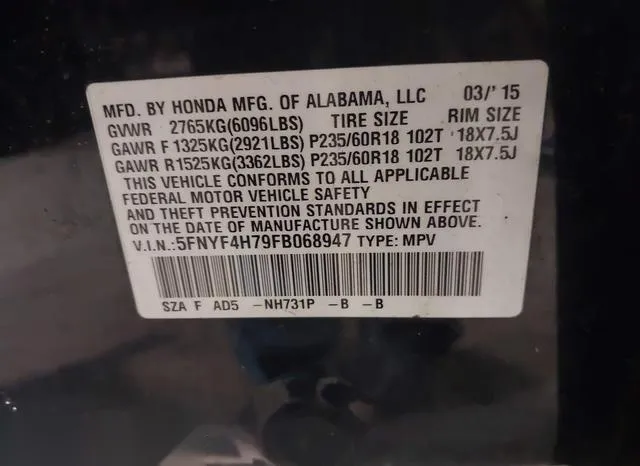 5FNYF4H79FB068947 2015 2015 Honda Pilot- Ex-L 9