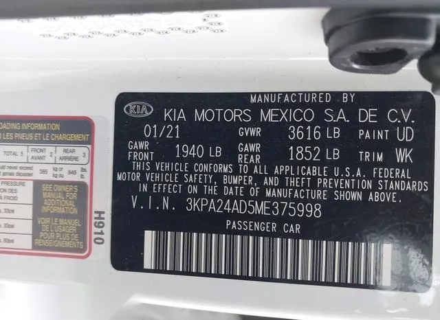 3KPA24AD5ME375998 2021 2021 KIA Rio- S 9