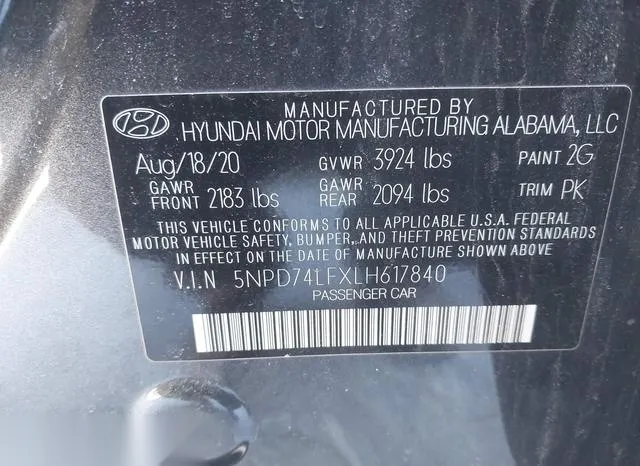 5NPD74LFXLH617840 2020 2020 Hyundai Elantra- SE 9