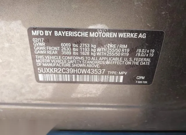 5UXKR2C39H0W43537 2017 2017 BMW X5- Sdrive35I 9