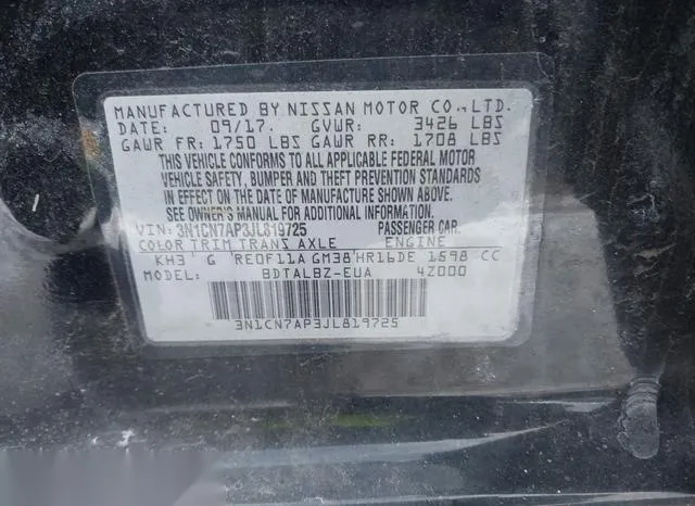 3N1CN7AP3JL819725 2018 2018 Nissan Versa- 1-6 SV 9