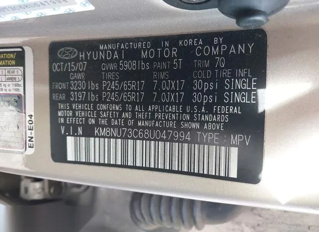 KM8NU73C68U047994 2008 2008 Hyundai Veracruz- Gls/Limited/Se 9