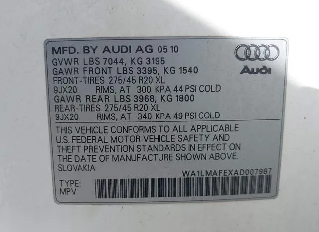 WA1LMAFEXAD007987 2010 2010 Audi Q7- 3-0 Tdi Premium 9