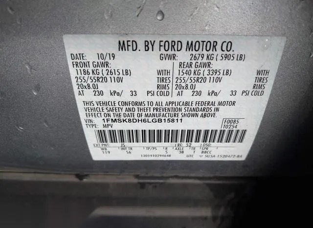 1FMSK8DH6LGB15811 2020 2020 Ford Explorer- Xlt 9