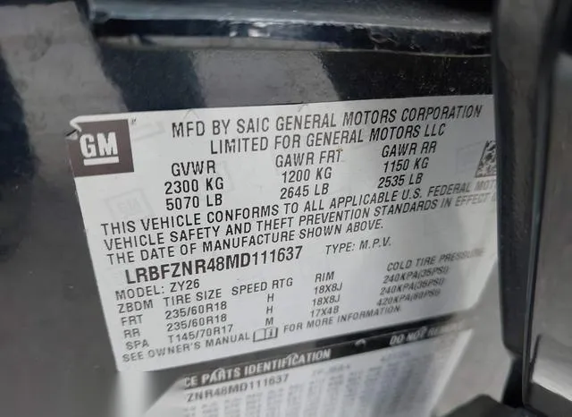 LRBFZNR48MD111637 2021 2021 Buick Envision- Fwd Essence 9