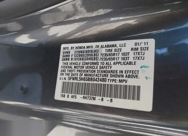 5FNRL5H65BB042480 2011 2011 Honda Odyssey- Ex-L 9