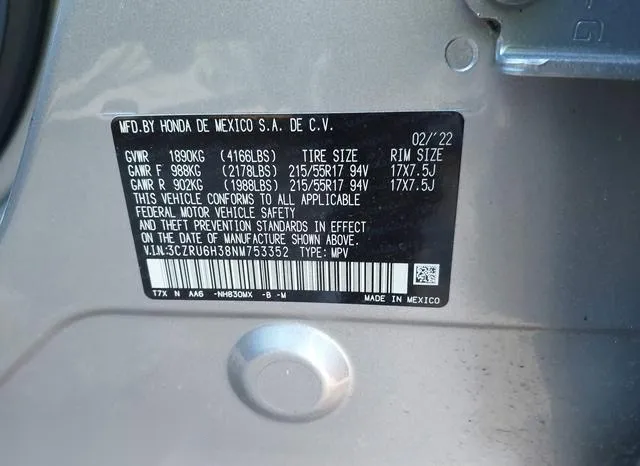 3CZRU6H38NM753352 2022 2022 Honda HR-V- Awd Lx 9