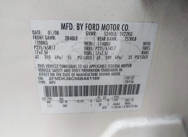 2FMDK38C68BA61189 2008 2008 Ford Edge- Sel 9